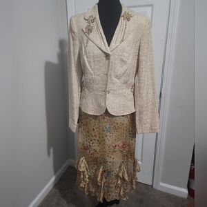 David Meister Cream and Brown Teo Piece Dress